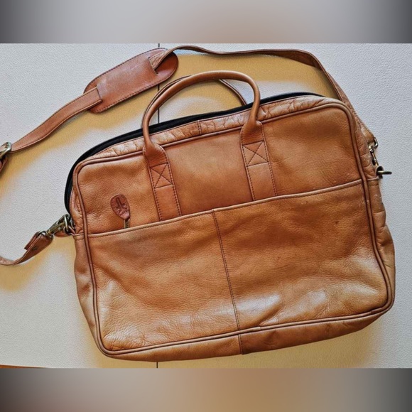 FRYE Tan Genuine Leather Messenger Crossbody Shoulder Satchel Purse Bag Carryon - Picture 4 of 6